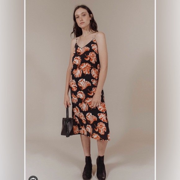Ganni orange/black shell midi dress - Picture 5 of 6